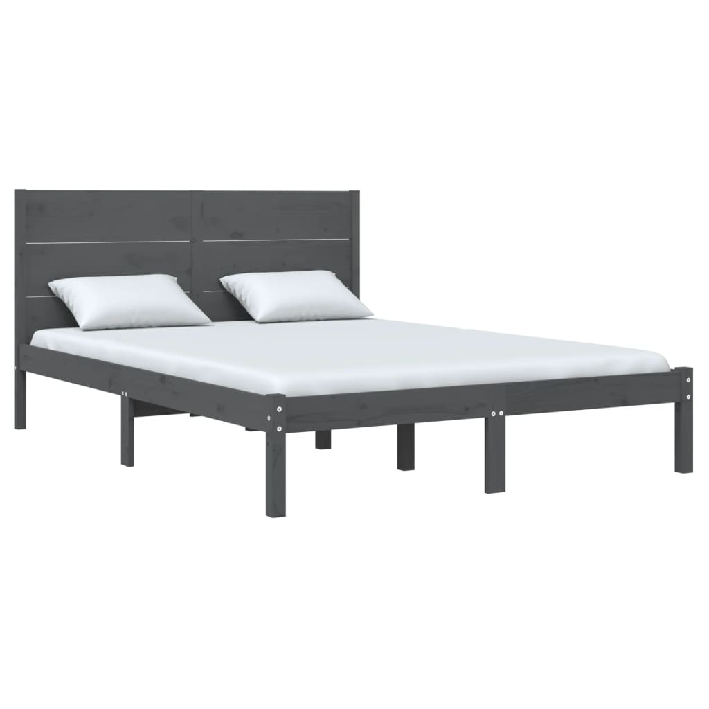 Πλαίσιο Κρεβατιού Γκρι 150 x 200 εκ. Μασίφ Ξύλο King Size