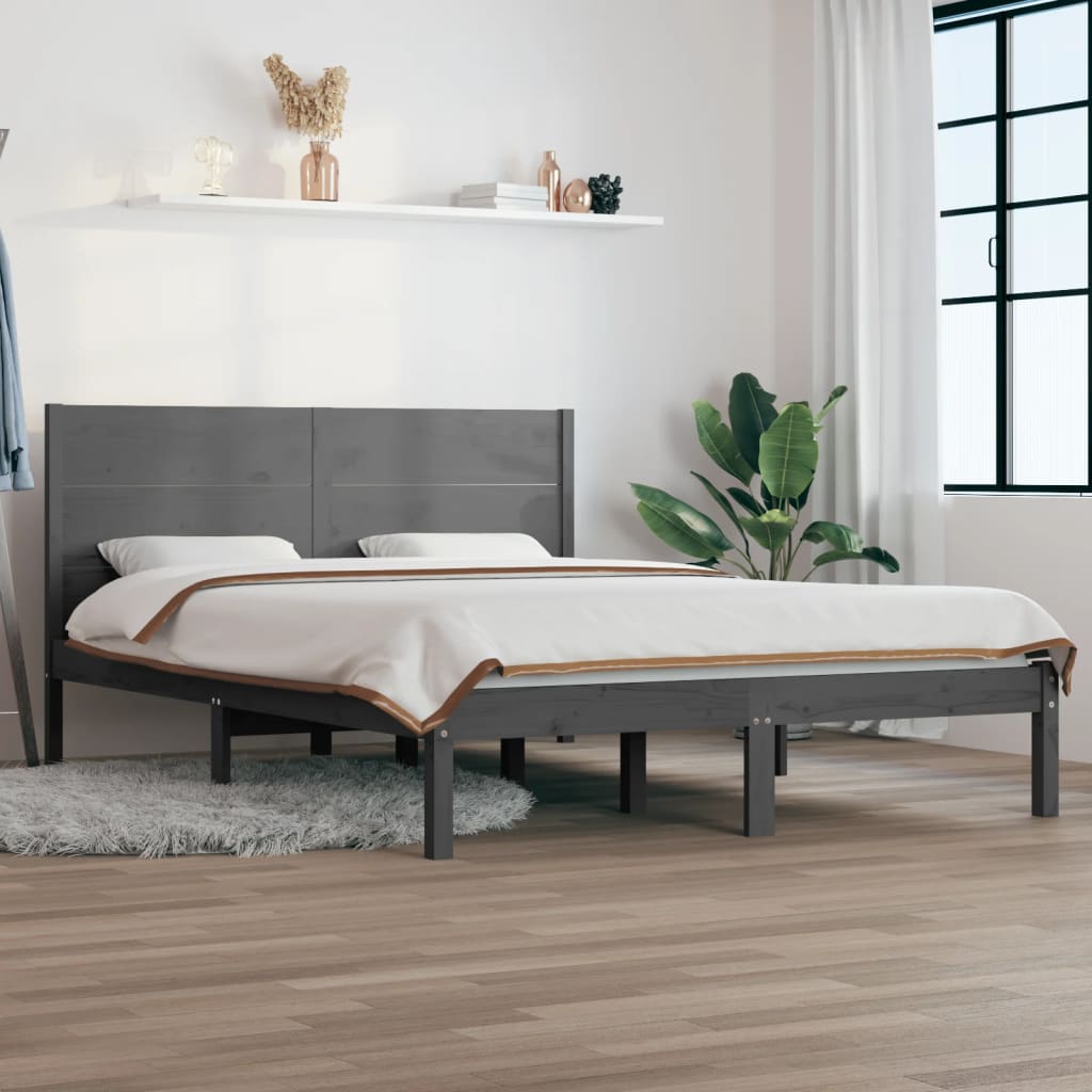 Πλαίσιο Κρεβατιού Γκρι 150 x 200 εκ. Μασίφ Ξύλο King Size