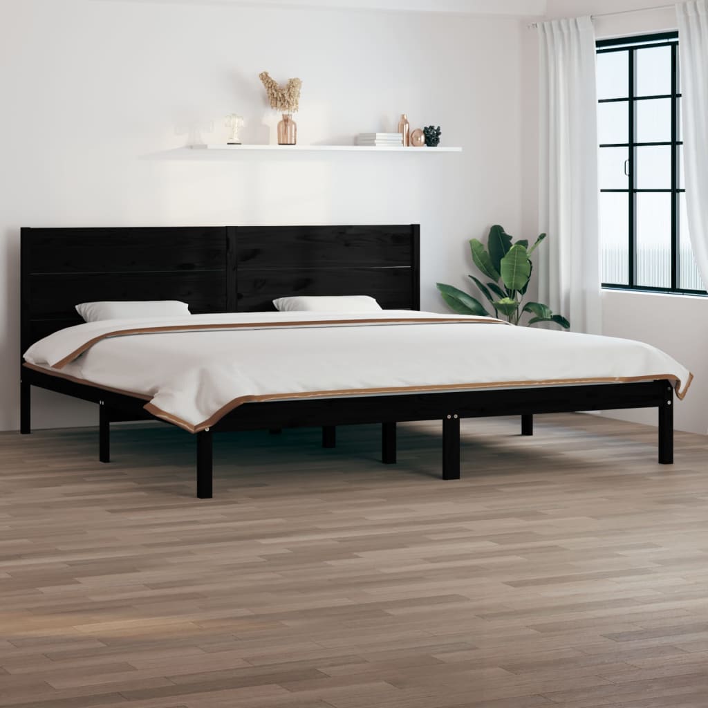Πλαίσιο Κρεβατιού Μαύρο 180 x 200 εκ Ξύλο Πεύκου Super King