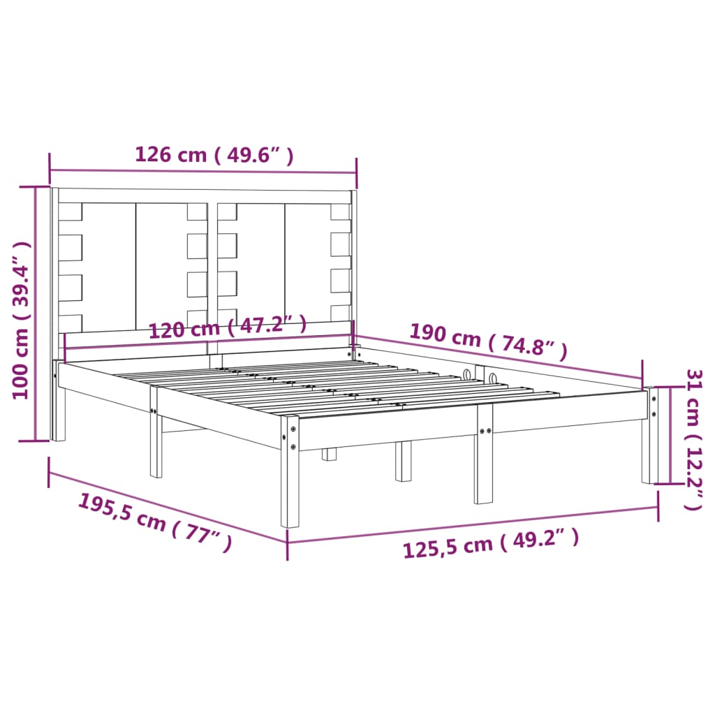 Πλαίσιο Κρεβατιού Γκρι 120x190 εκ. Μασίφ Ξύλο Small Double
