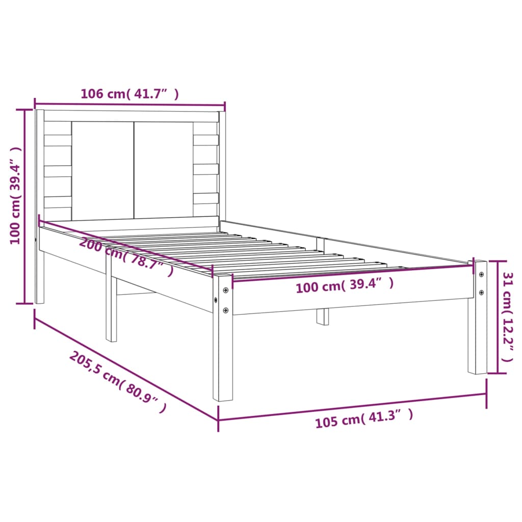 Σκελετός Κρεβατιού Χωρίς Στρώμα Λευκό 100x200 εκ. Μασίφ Πεύκο