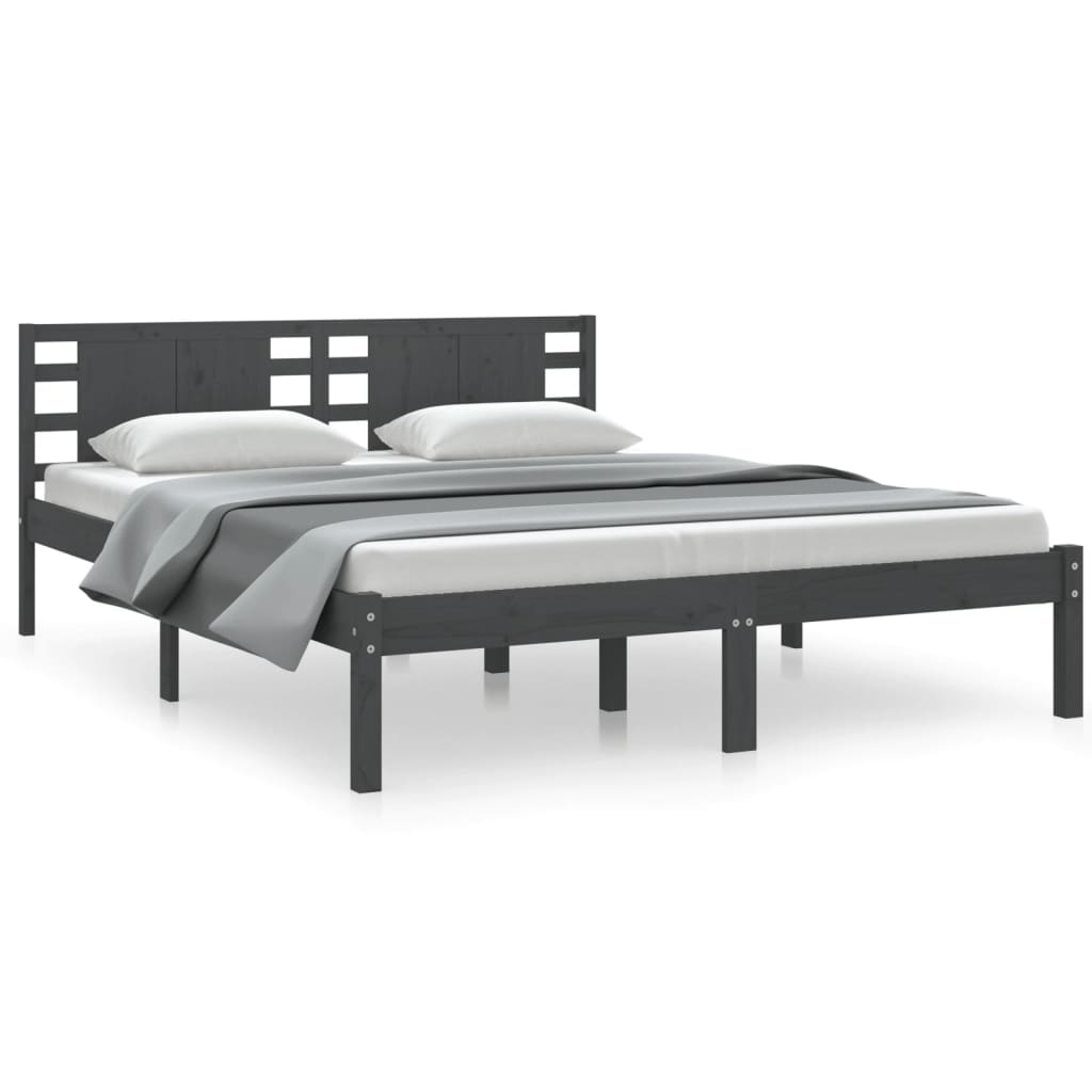 Πλαίσιο Κρεβατιού Γκρι 150 x 200 εκ. Μασίφ Ξύλο King Size