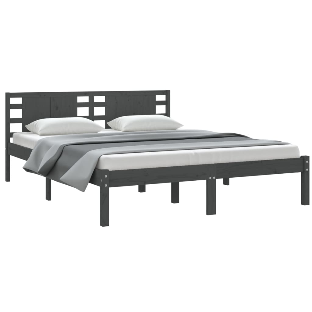 Πλαίσιο Κρεβατιού Γκρι 150 x 200 εκ. Μασίφ Ξύλο King Size