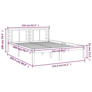 Πλαίσιο Κρεβατιού Γκρι 150 x 200 εκ. Μασίφ Ξύλο King Size
