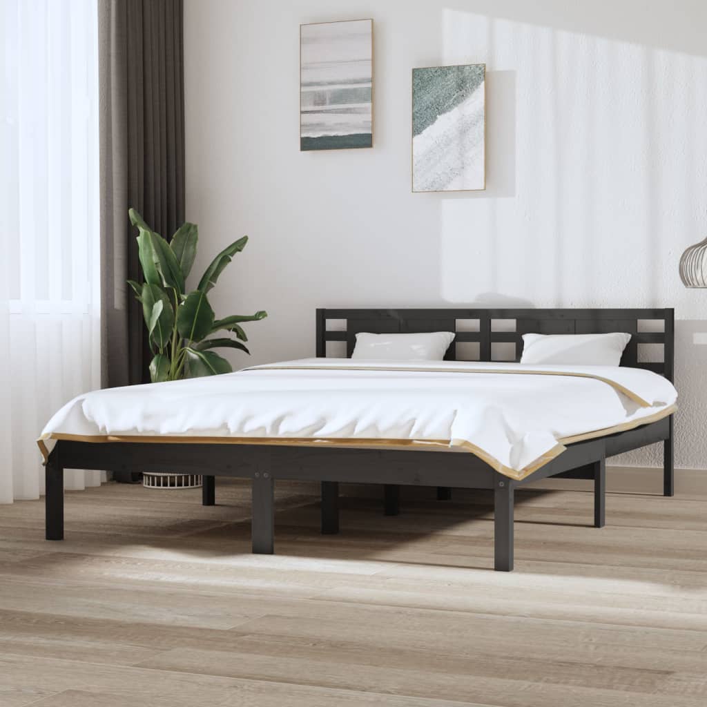 Πλαίσιο Κρεβατιού Γκρι 150 x 200 εκ. Μασίφ Ξύλο King Size