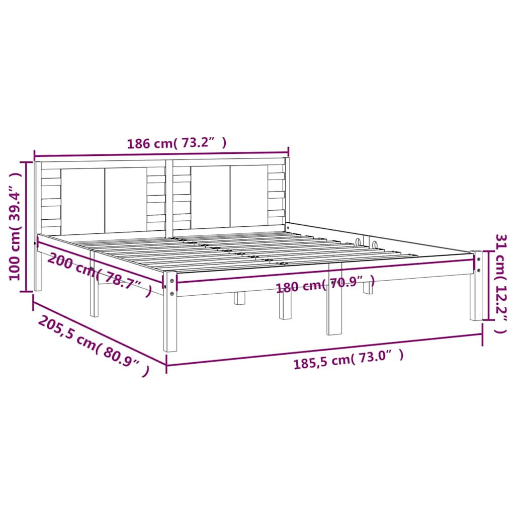 Πλαίσιο Κρεβατιού Μελί 180 x 200 εκ. Μασίφ Ξύλο Super King - Pakobazaar