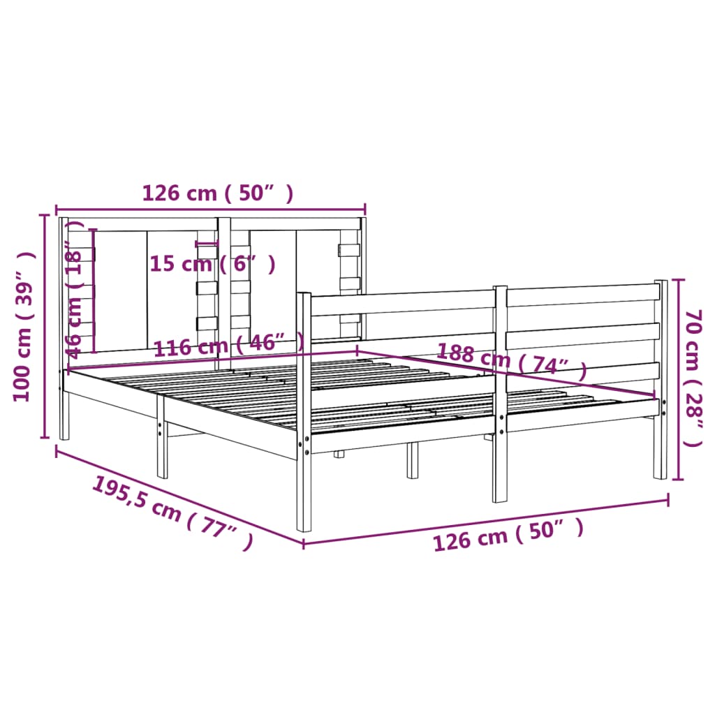 Πλαίσιο Κρεβατιού Γκρι 120 x 190 εκ. Μασίφ Πεύκο Small Double
