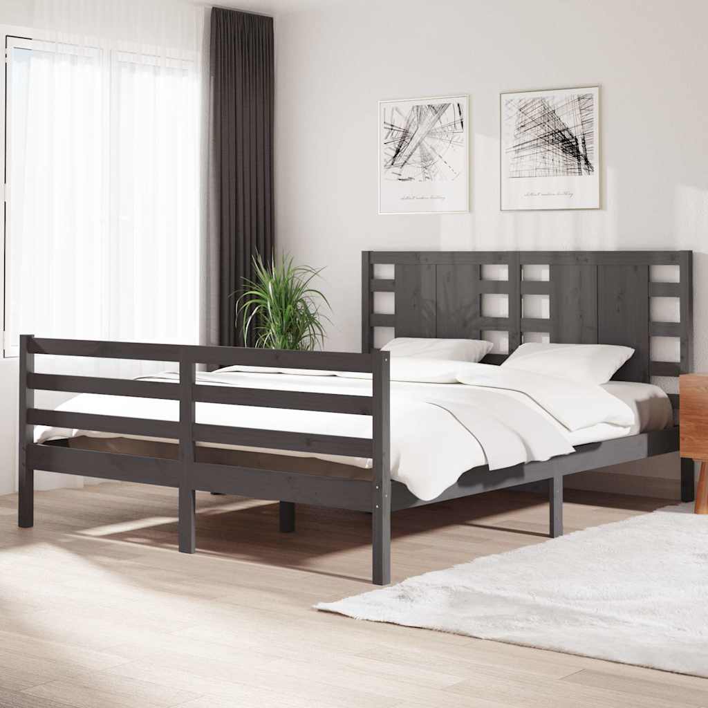 Πλαίσιο Κρεβατιού Γκρι 160 x 200 εκ. από Μασίφ Ξύλο Πεύκου