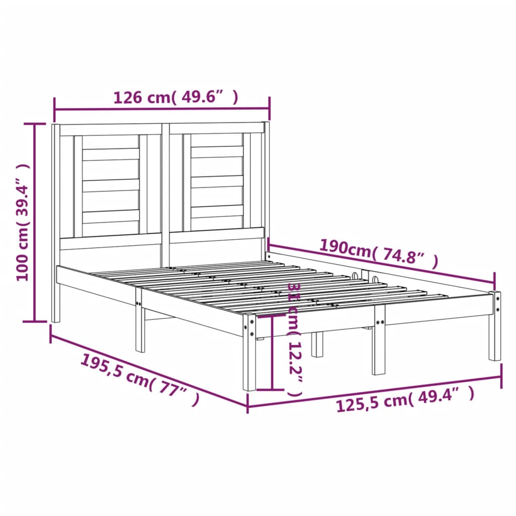 Πλαίσιο Κρεβατιού Γκρι 120x190 εκ. Μασίφ Ξύλο Small Double