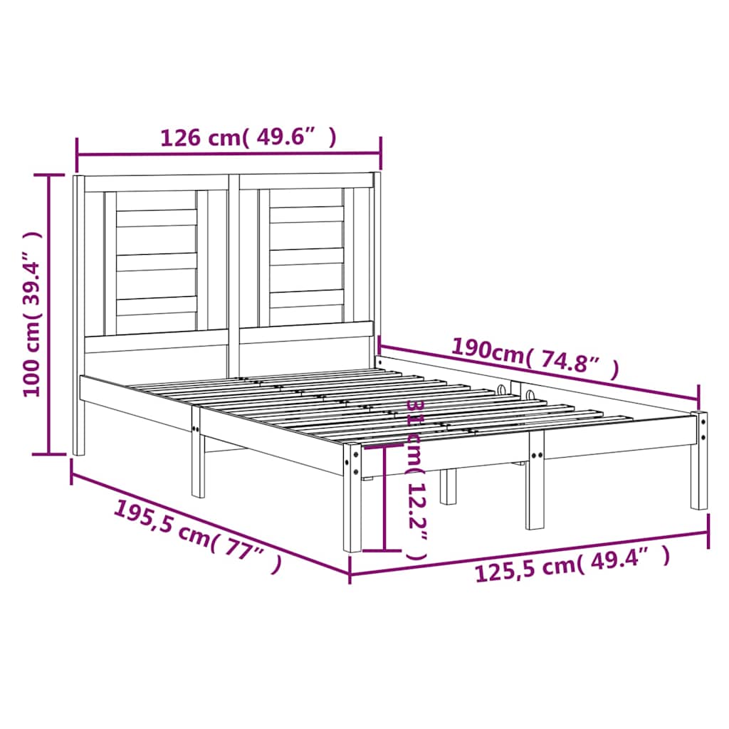Πλαίσιο Κρεβατιού Μαύρο 120 x 190 εκ. Μασίφ Ξύλο Small Double