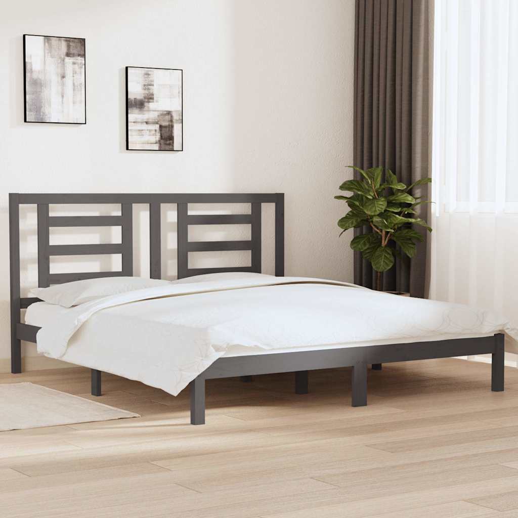 Πλαίσιο Κρεβατιού Γκρι 180 x 200 εκ Ξύλο Πεύκου Super King