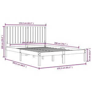 Πλαίσιο Κρεβατιού Λευκό 150 x 200 εκ. Μασίφ Ξύλο King Size