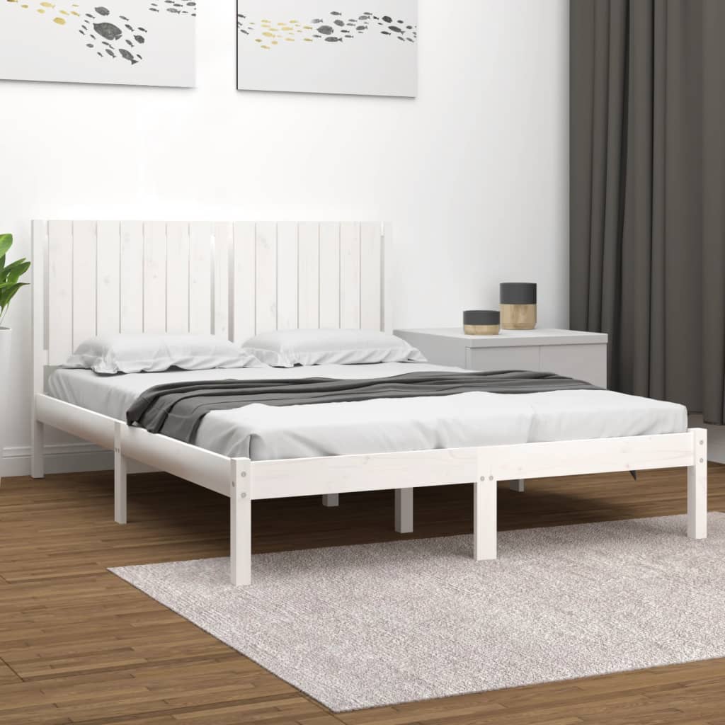 Πλαίσιο Κρεβατιού Λευκό 150 x 200 εκ. Μασίφ Ξύλο King Size