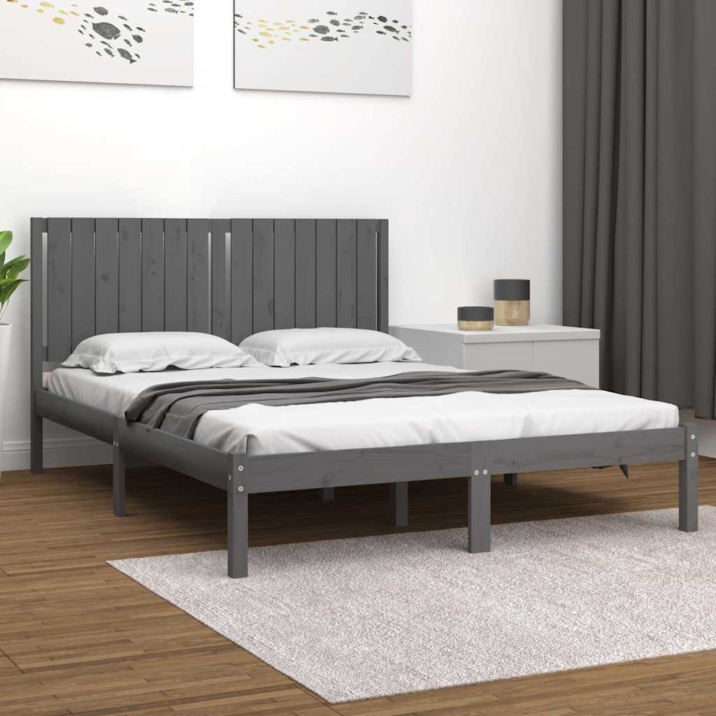 Πλαίσιο Κρεβατιού Γκρι 150 x 200 εκ. Μασίφ Ξύλο King Size
