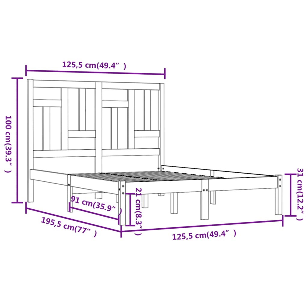 Πλαίσιο Κρεβατιού Μαύρο 120 x 190 εκ. Μασίφ Ξύλο Small Double