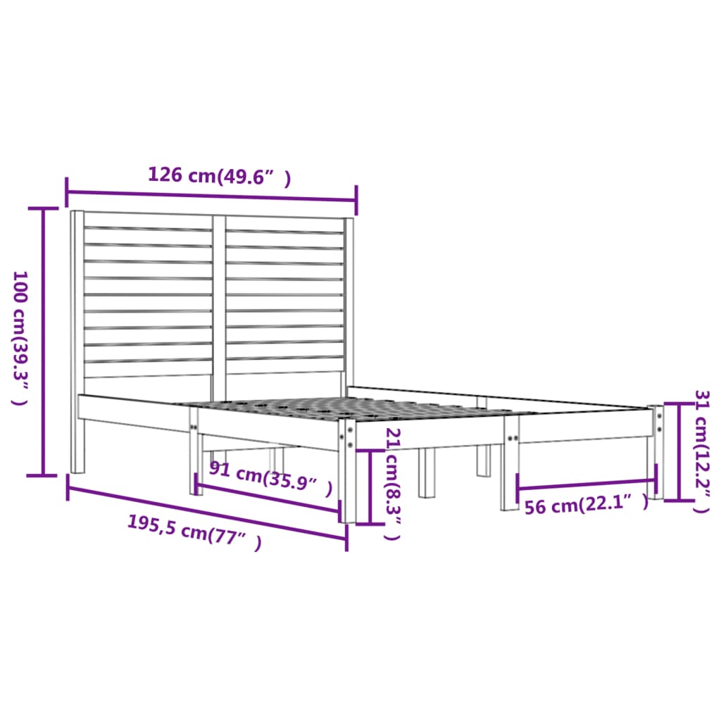 Πλαίσιο Κρεβατιού Γκρι 120x190 εκ. Μασίφ Ξύλο Small Double - Pakobazaar
