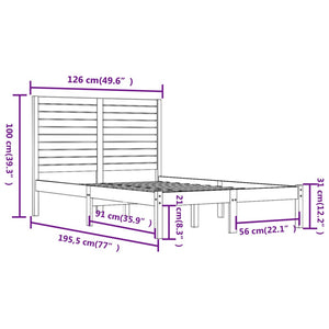 Πλαίσιο Κρεβατιού Γκρι 120x190 εκ. Μασίφ Ξύλο Small Double - Pakobazaar