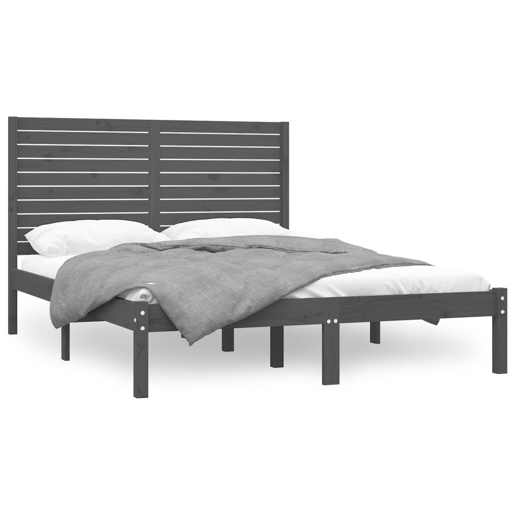 Πλαίσιο Κρεβατιού Γκρι 150 x 200 εκ. Μασίφ Ξύλο King Size