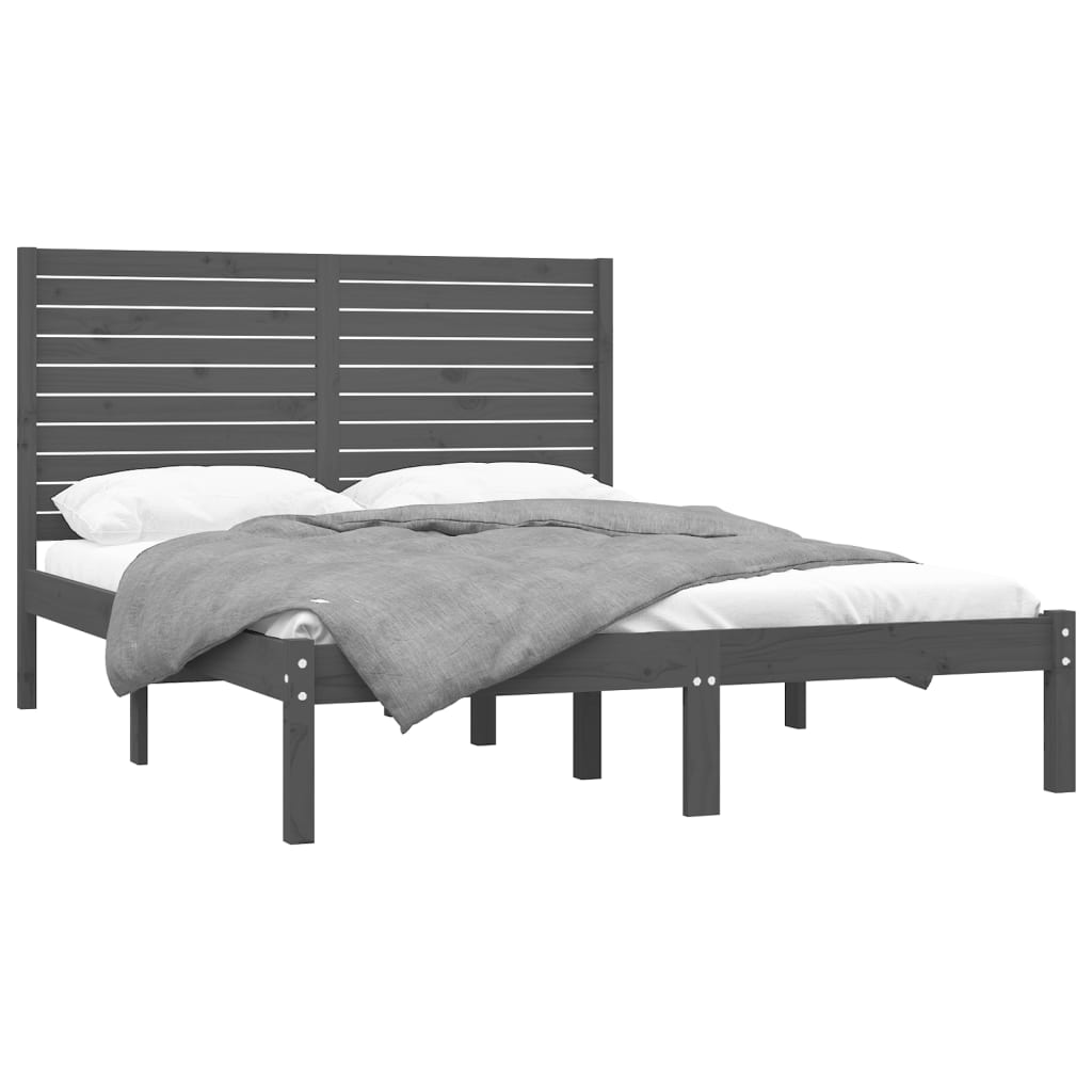 Πλαίσιο Κρεβατιού Γκρι 150 x 200 εκ. Μασίφ Ξύλο King Size