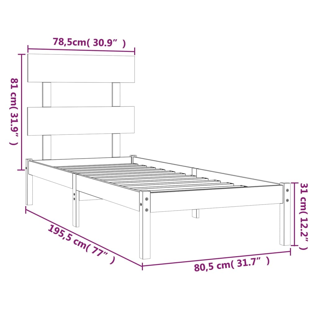 Πλαίσιο Κρεβατιού 75 x 190 εκ. από Μασίφ Ξύλο Small Single - PAKOBAZAAR