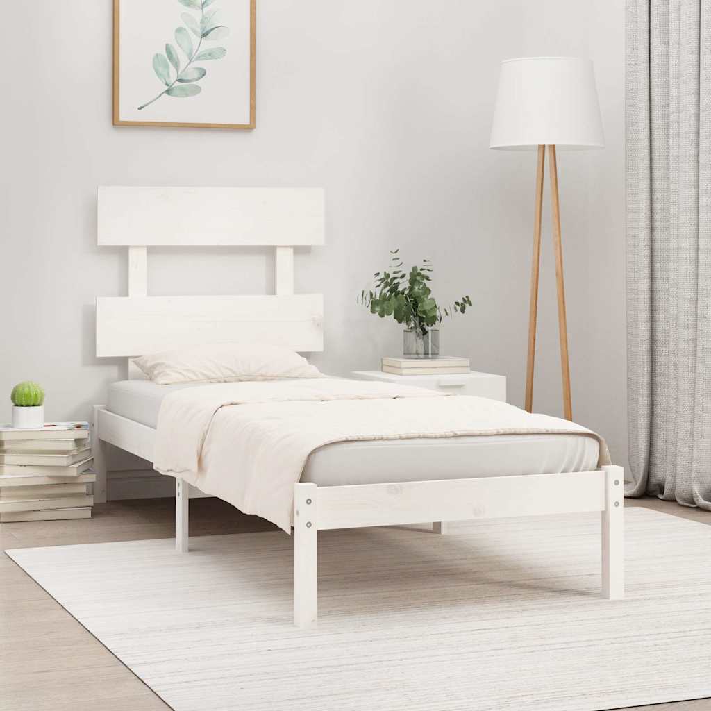 Πλαίσιο Κρεβατιού Λευκό 75x190 εκ. Μασίφ Ξύλο Small Single