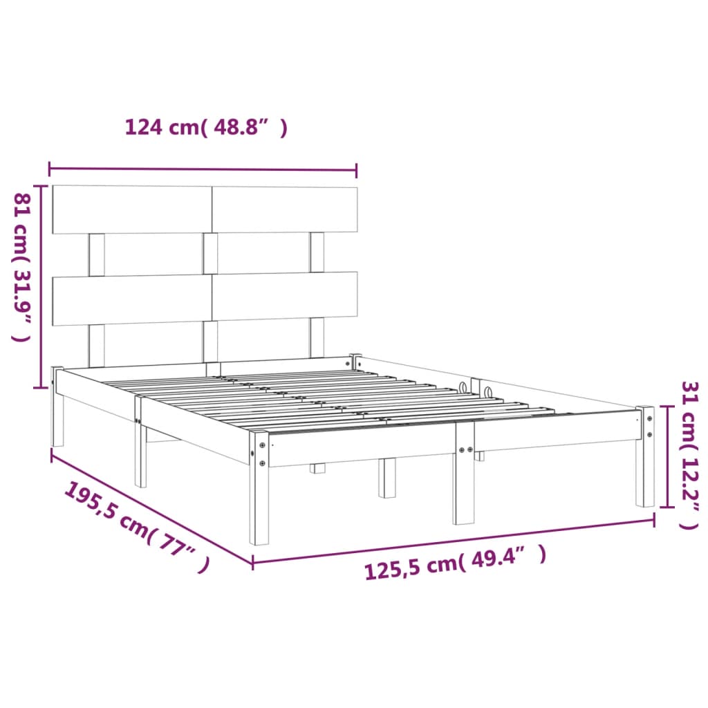 Πλαίσιο Κρεβατιού Γκρι 120x190 εκ. Μασίφ Ξύλο Small Double