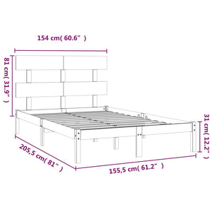 Πλαίσιο Κρεβατιού Μαύρο 150 x 200 εκ. Μασίφ Ξύλο King Size