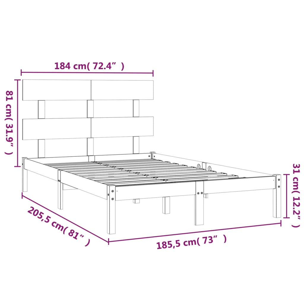 Πλαίσιο Κρεβατιού 180 x 200 εκ. Μασίφ Ξύλο Super King Size - PAKOBAZAAR