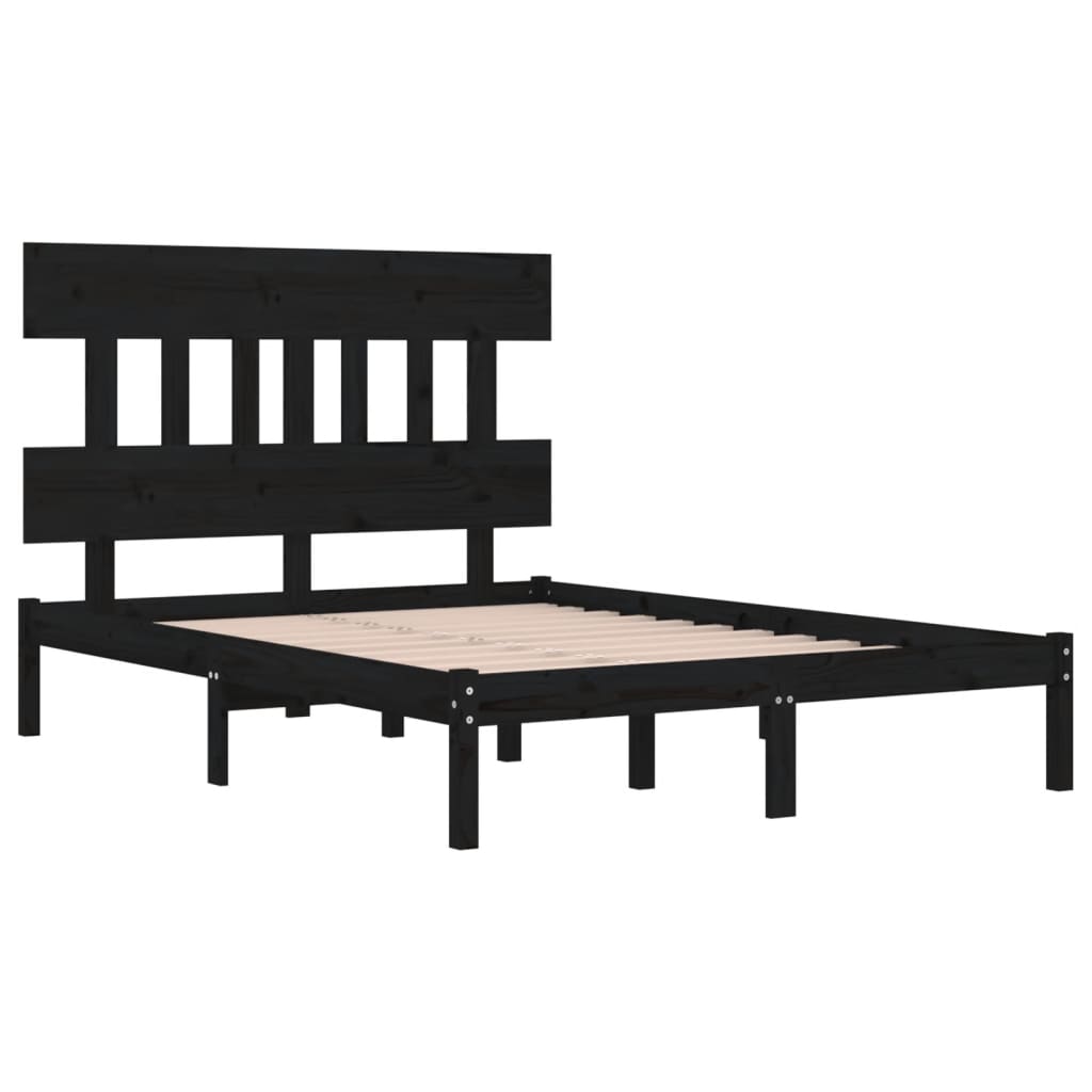 Πλαίσιο Κρεβατιού Μαύρο 135x190 εκ. από Μασίφ Ξύλο Double