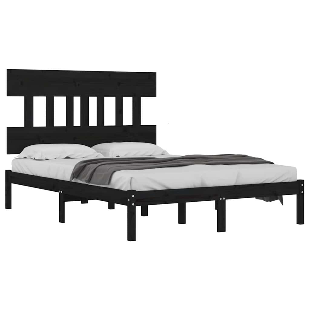 Πλαίσιο Κρεβατιού Μαύρο 150 x 200 εκ. Μασίφ Ξύλο King Size