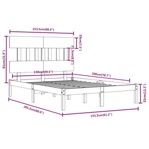 Πλαίσιο Κρεβατιού Μαύρο 150 x 200 εκ. Μασίφ Ξύλο King Size