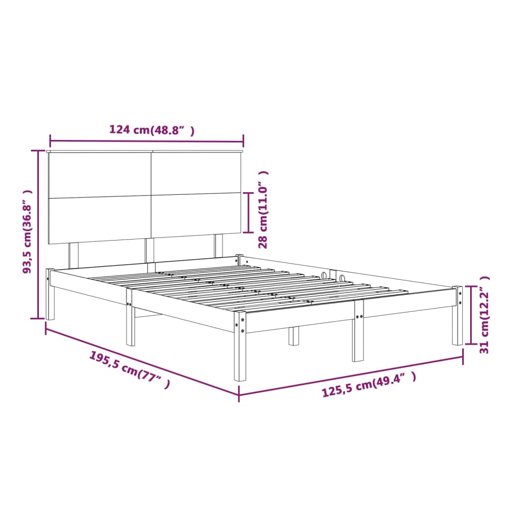 Πλαίσιο Κρεβατιού 120 x 190 εκ. από Μασίφ Ξύλο Small Double - Pakobazaar