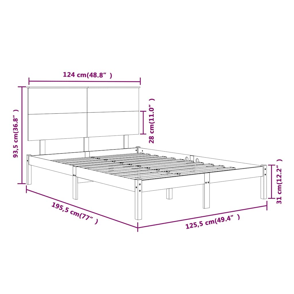 Πλαίσιο Κρεβατιού Μελί 120x190 εκ. Μασίφ Ξύλο Small Double