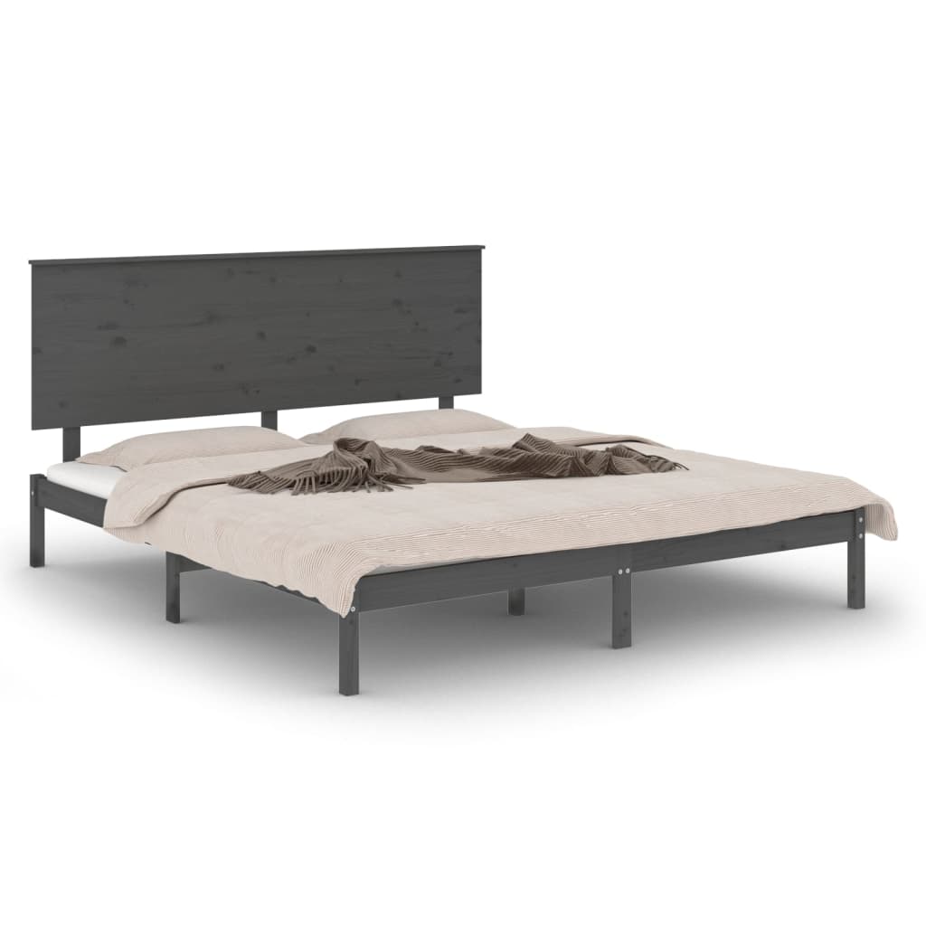 Πλαίσιο Κρεβατιού Γκρι 150 x 200 εκ. Μασίφ Ξύλο King Size