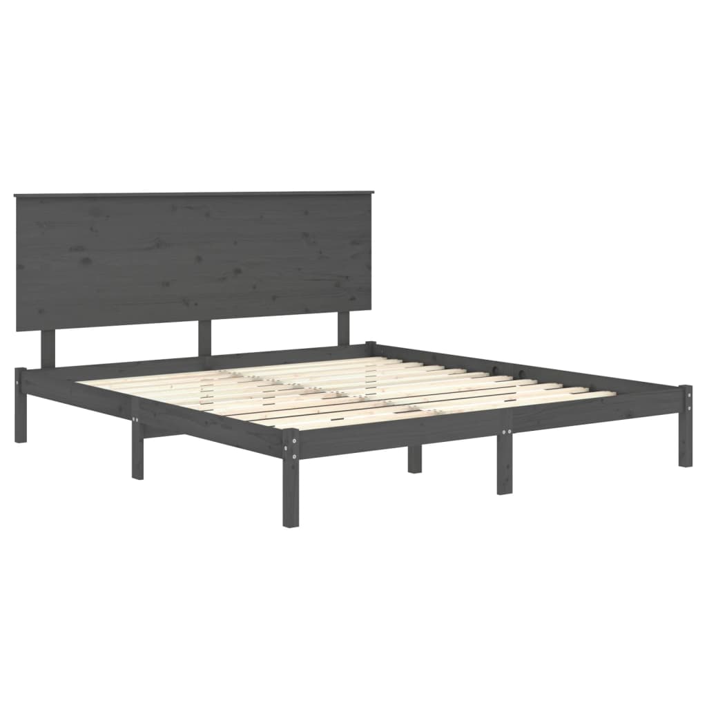 Πλαίσιο Κρεβατιού Γκρι 150 x 200 εκ. Μασίφ Ξύλο King Size