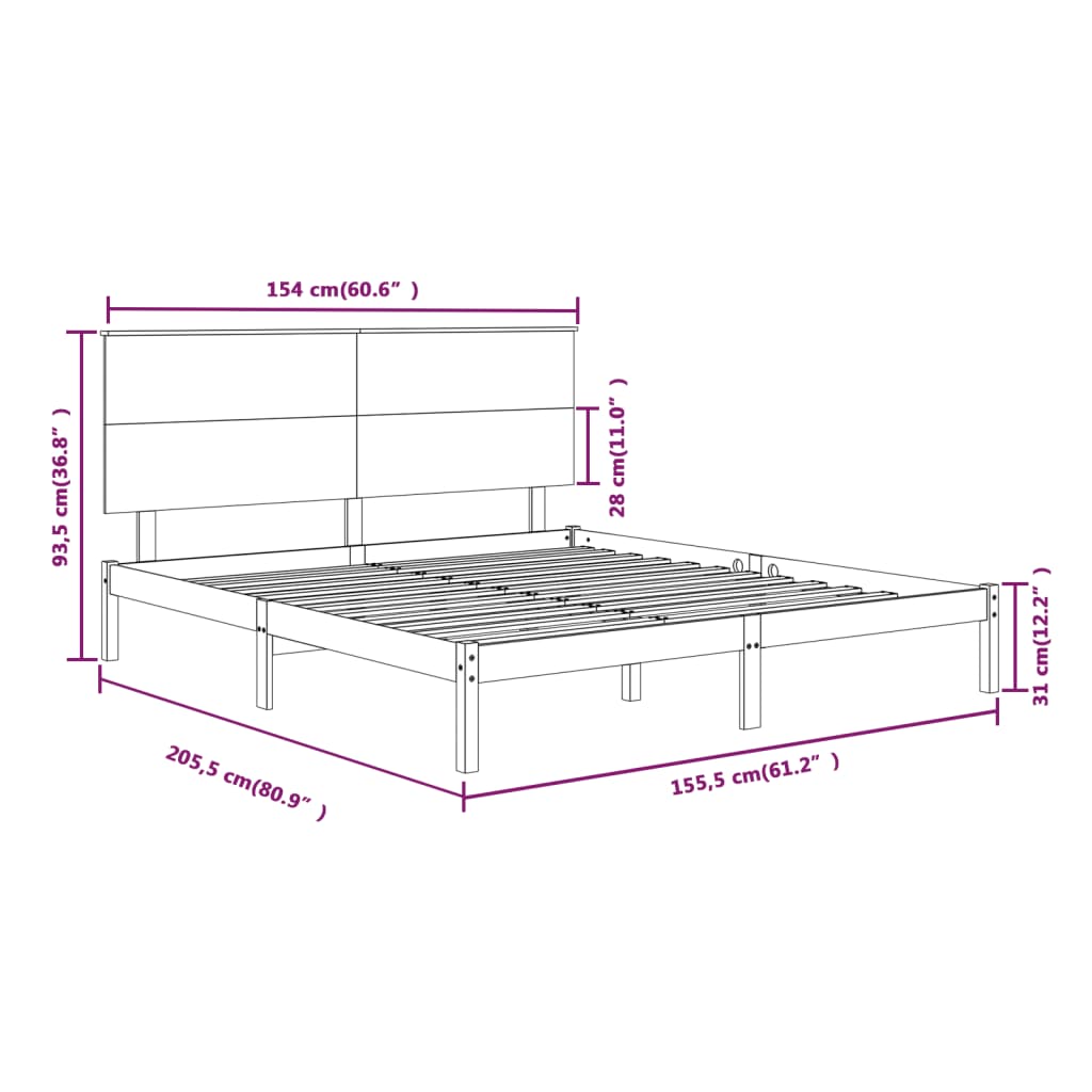 Πλαίσιο Κρεβατιού Μελί 150 x 200 εκ. Μασίφ Ξύλο King Size