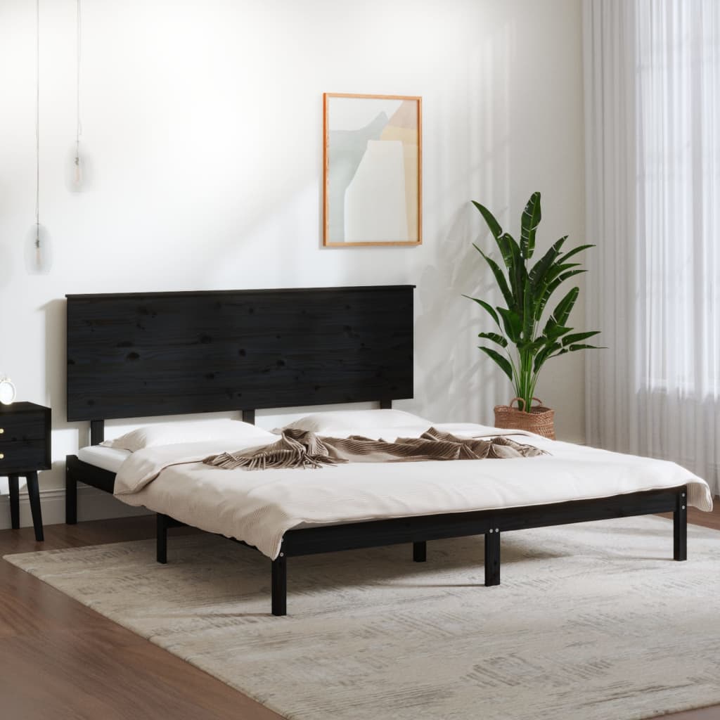 Πλαίσιο Κρεβατιού Μαύρο 150 x 200 εκ. Μασίφ Ξύλο King Size