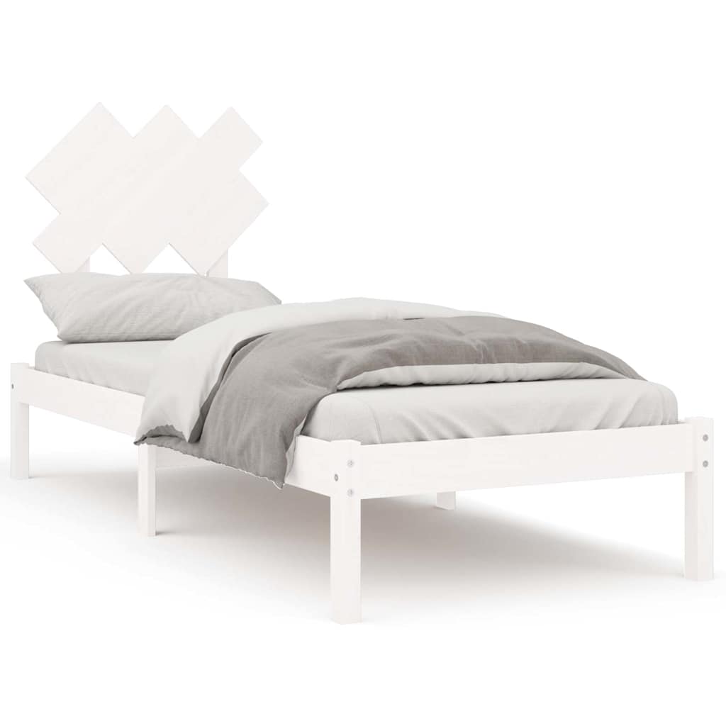 Πλαίσιο Κρεβατιού Λευκό 75x190 εκ. Μασίφ Ξύλο Small Single