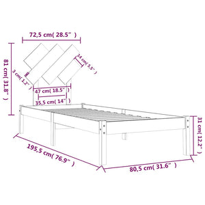 Πλαίσιο Κρεβατιού Λευκό 75x190 εκ. Μασίφ Ξύλο Small Single