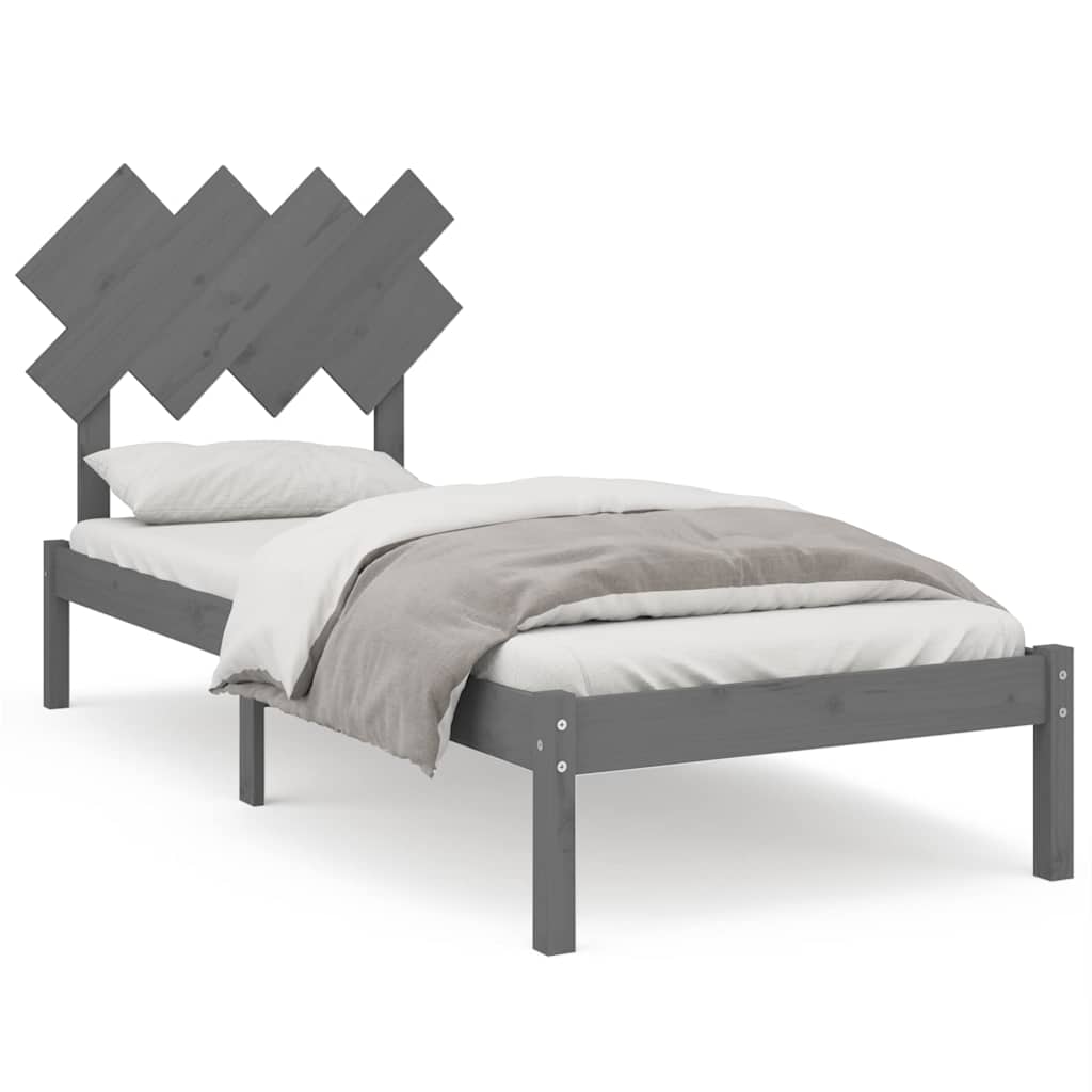 Πλαίσιο Κρεβατιού Γκρι 90 x 190 εκ. από Μασίφ Ξύλο Single