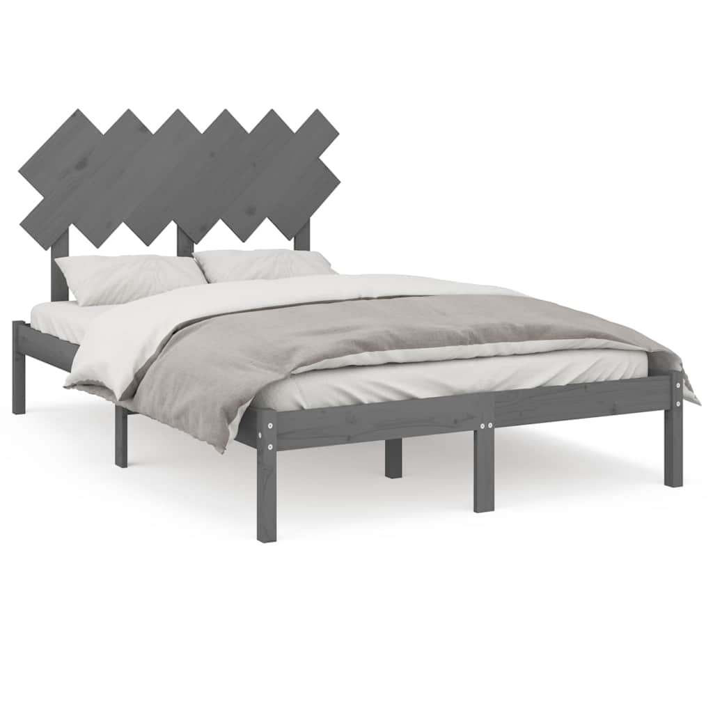 Πλαίσιο Κρεβατιού Γκρι 120x190 εκ. Μασίφ Ξύλο Small Double - Pakobazaar