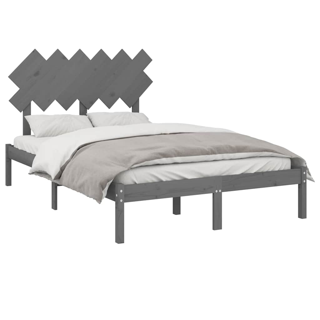 Πλαίσιο Κρεβατιού Γκρι 120x190 εκ. Μασίφ Ξύλο Small Double - Pakobazaar
