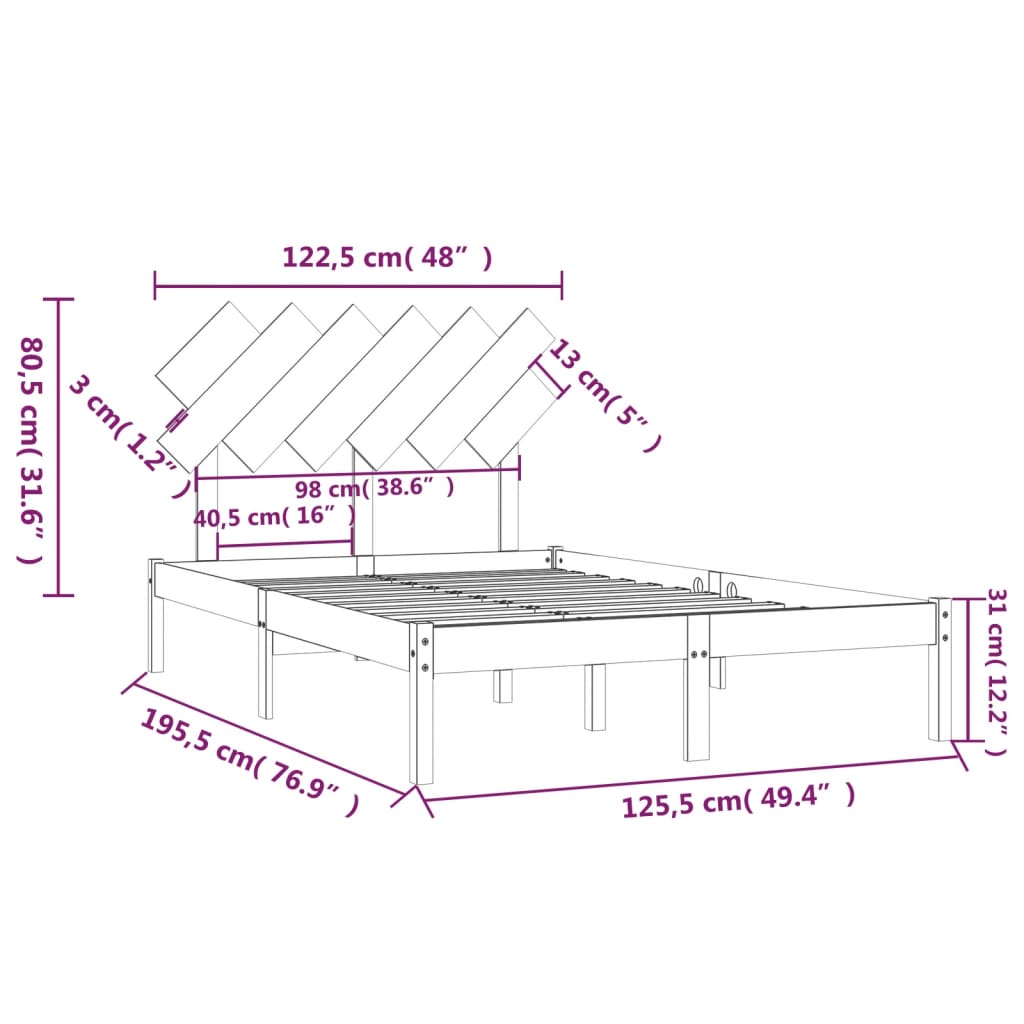 Πλαίσιο Κρεβατιού Μαύρο 120 x 190 εκ. Μασίφ Ξύλο Small Double