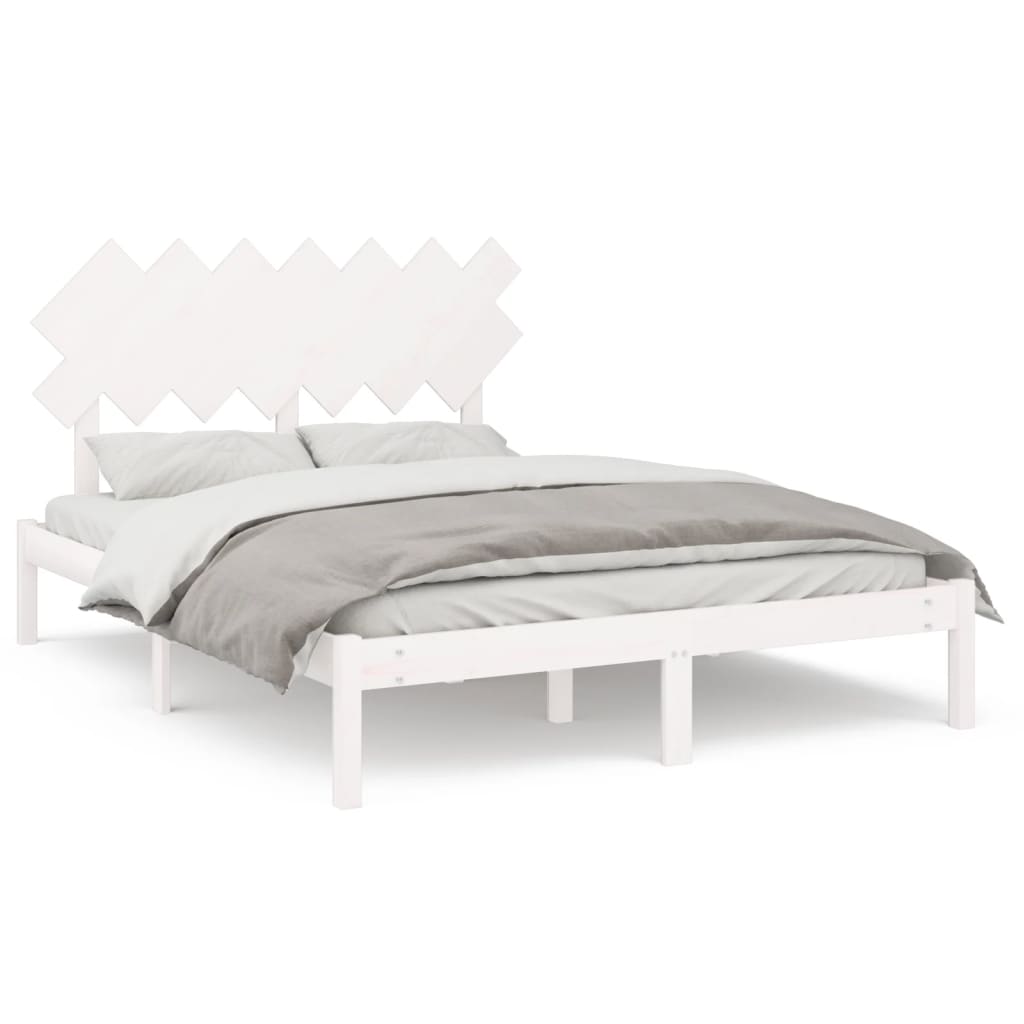 Πλαίσιο Κρεβατιού Λευκό 150 x 200 εκ. Μασίφ Ξύλο King Size