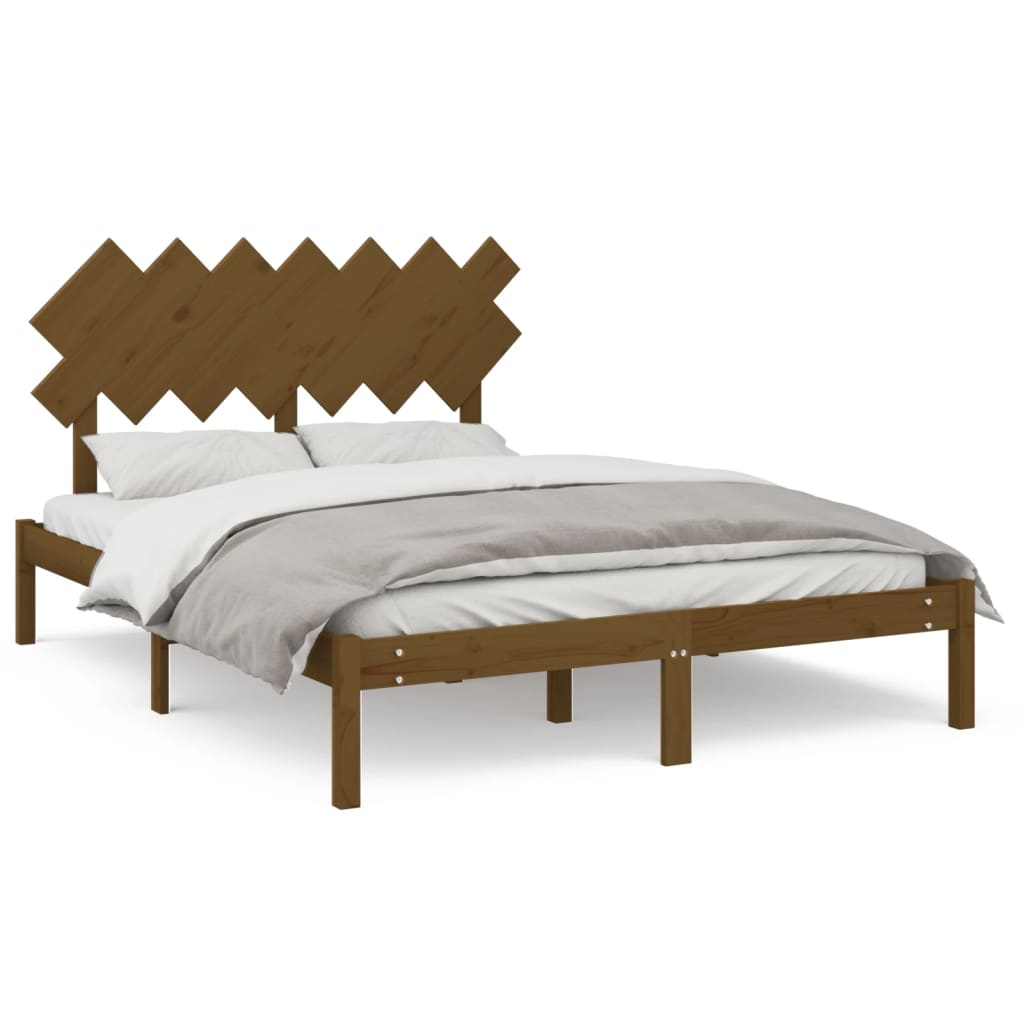 Σκελετός κρεβατιού Honey Brown 150x200 cm King Size Μασίφ Ξύλο - Pakobazaar