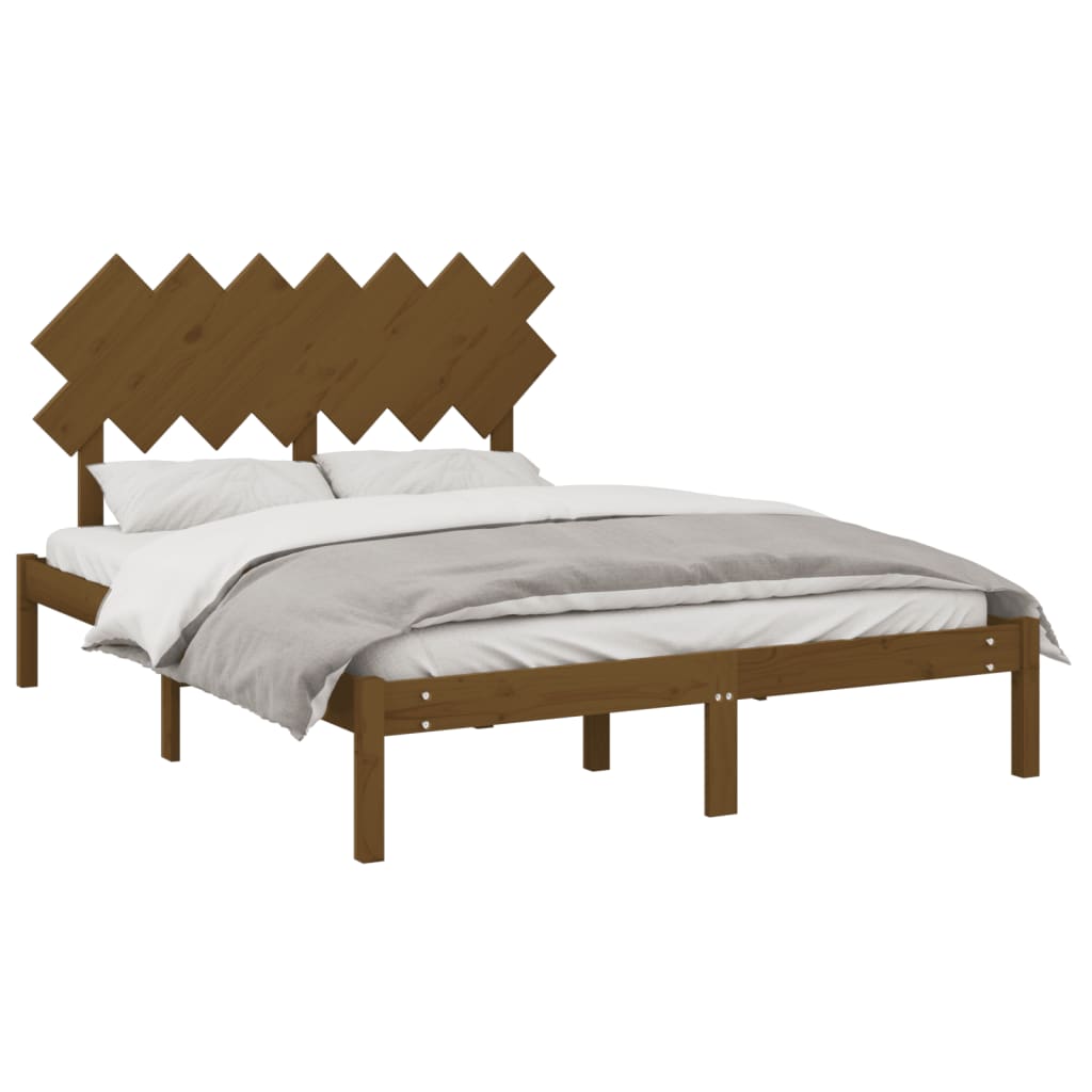 Σκελετός κρεβατιού Honey Brown 150x200 cm King Size Μασίφ Ξύλο - Pakobazaar