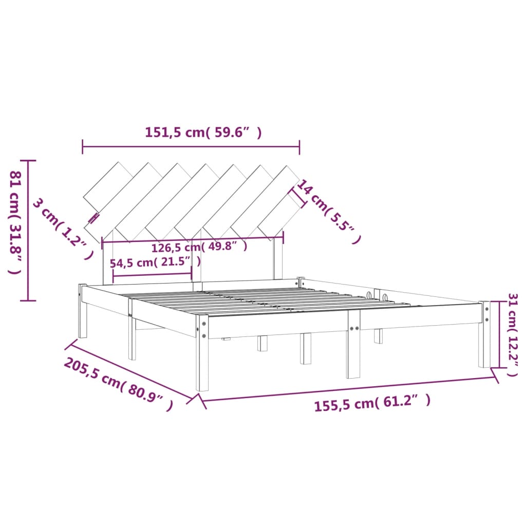 Σκελετός κρεβατιού Honey Brown 150x200 cm King Size Μασίφ Ξύλο - Pakobazaar