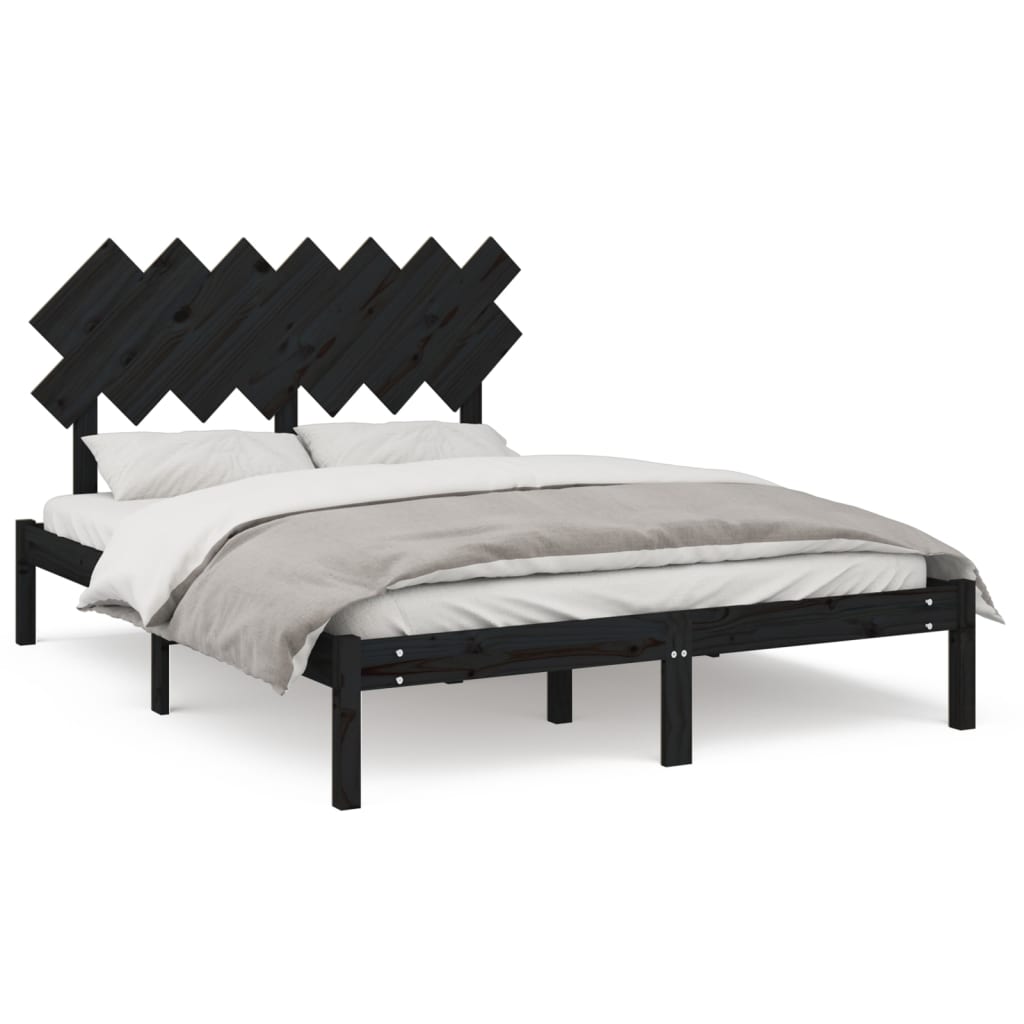 Πλαίσιο Κρεβατιού Μαύρο 150 x 200 εκ. Μασίφ Ξύλο King Size