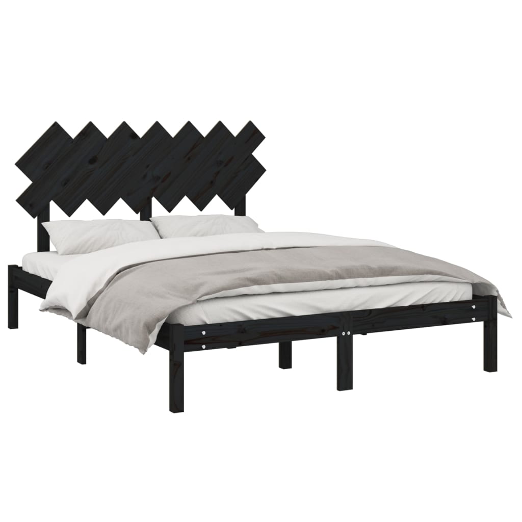 Πλαίσιο Κρεβατιού Μαύρο 150 x 200 εκ. Μασίφ Ξύλο King Size
