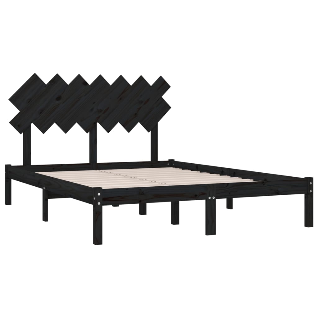 Πλαίσιο Κρεβατιού Μαύρο 150 x 200 εκ. Μασίφ Ξύλο King Size